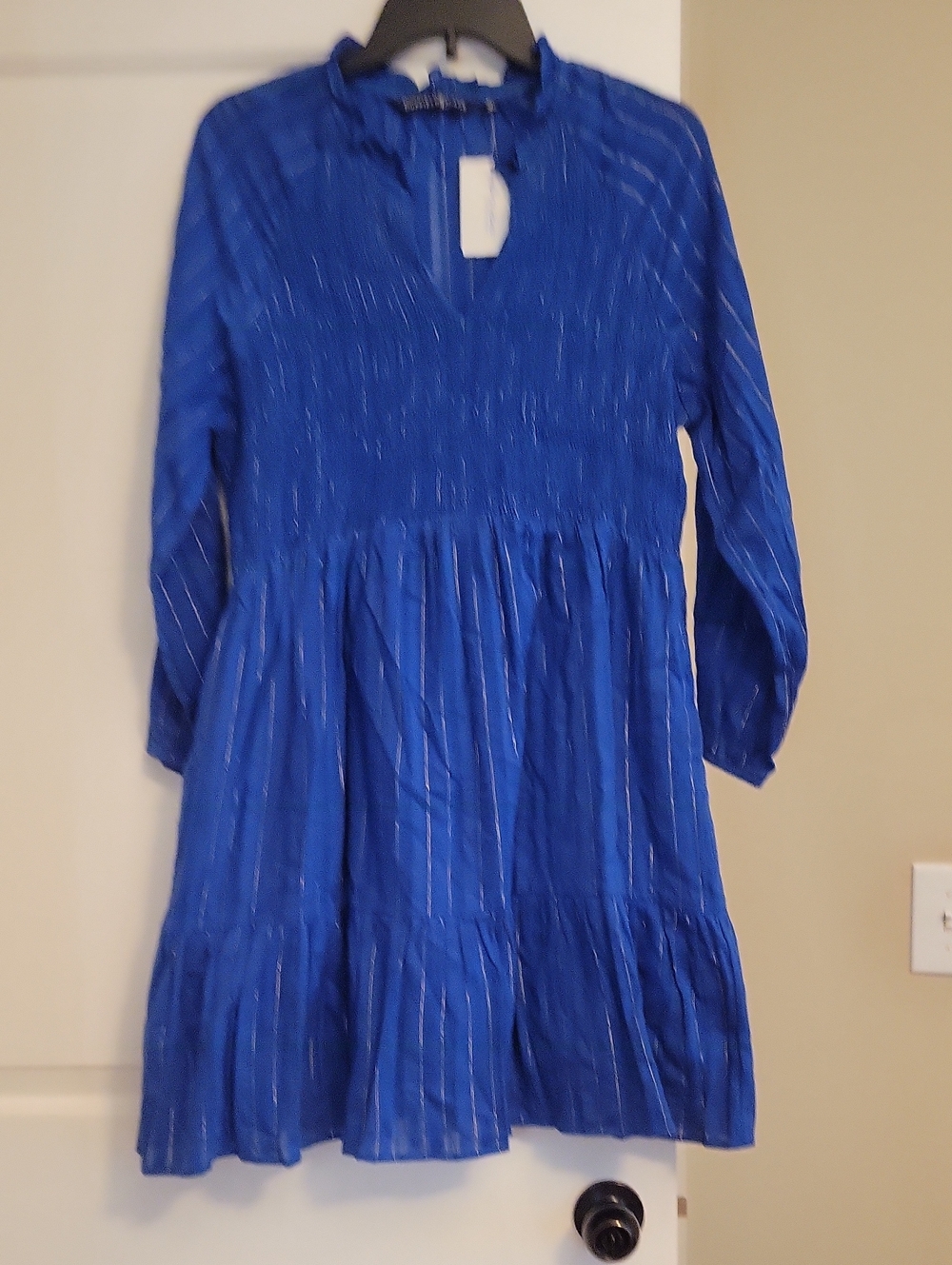 Duffield Lane Royal Blue Long-Sleeve Tiered Dress with Metallic Stripes